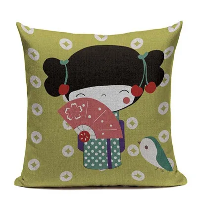 Наволочка из хлопка и льна с японским принтом, креативная кимоно Fuji, декоративная подушка с морской волной для девочек, домашний декор, диванная подушка - Цвет: 1