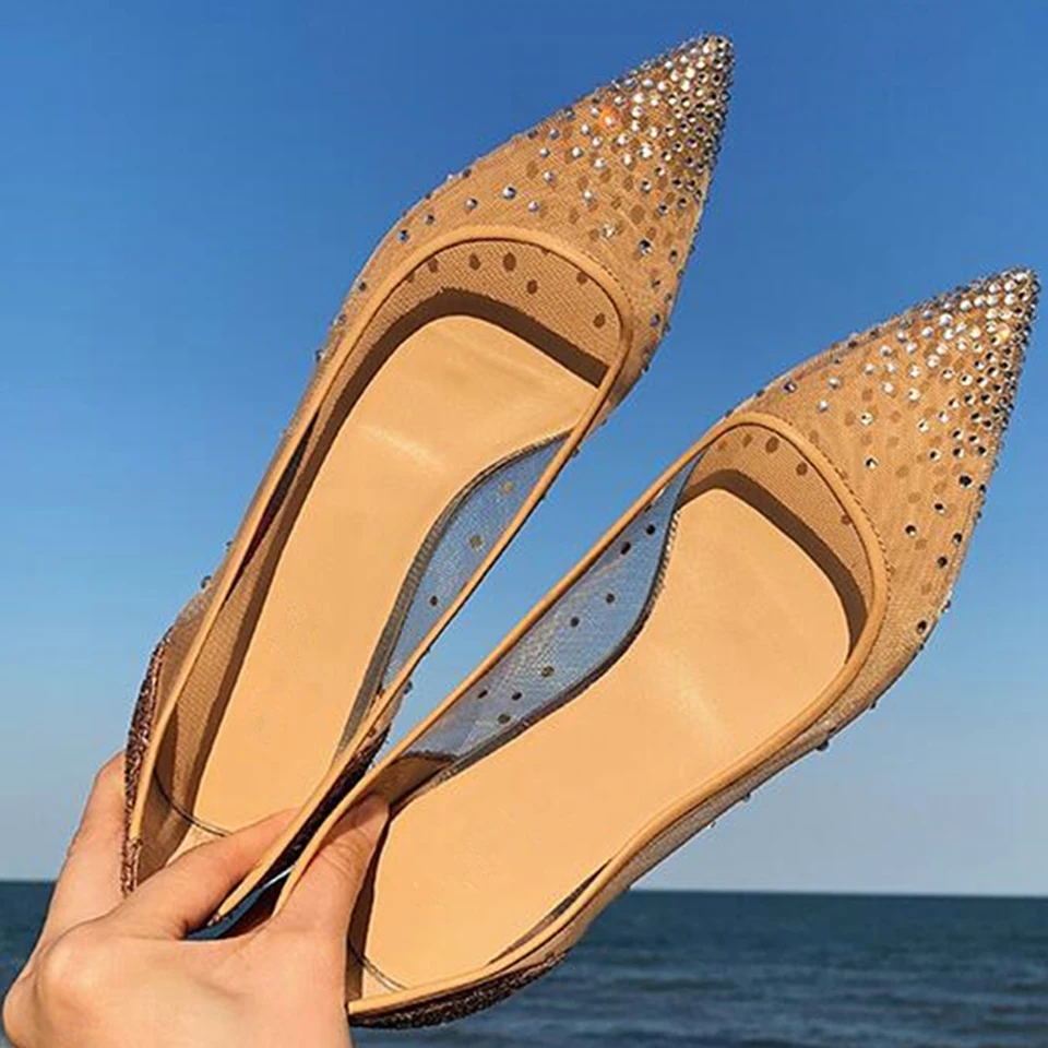 

Spring Ladies Flats Shoes Women Rhinestone Comfortable Pointed Toe Flat Shoes Gold Silver Female Casual Woman Boat Shoes
