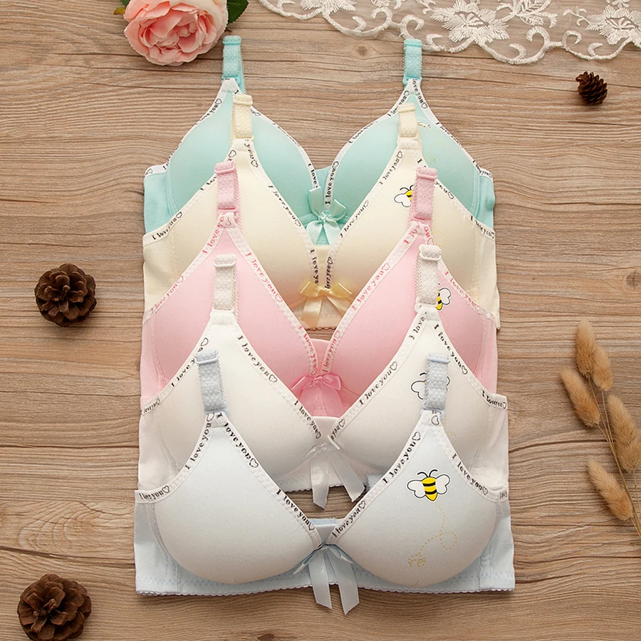 

Famli Teenage Girl Underwear Young Girls Small Training Bras Children Teens Cotton Soft Wireless Thin Cup First Bra