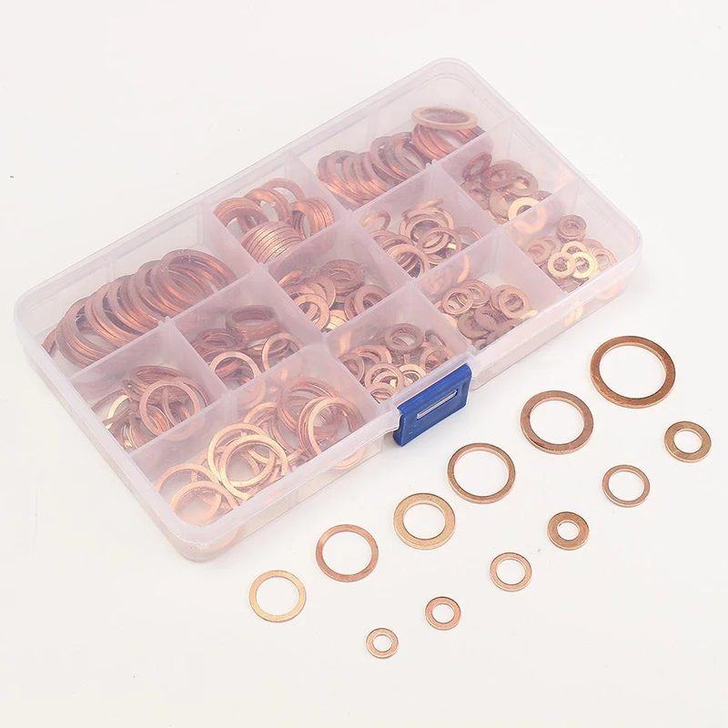 Solid Copper Crush Washer Seal Sealing Flat O-Ring Gaskets Assortment Box Set 