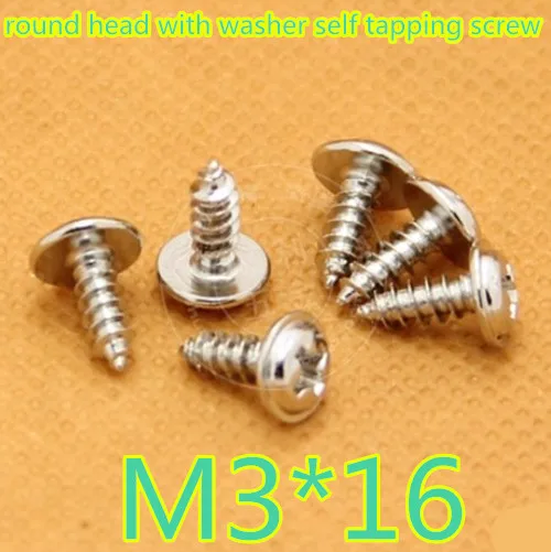 

500pcs/lot M3*16mm 3mm Phillips  Round Head With Washer Micro Self Tapping Screw Round washer head screw