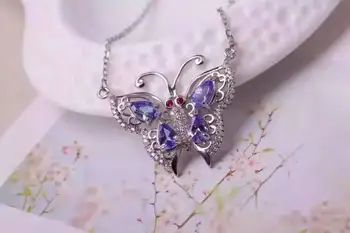 

natural blue tanzanite Necklace natural gemstone Pendant Necklace for Girls Ladies Fashion elegant butterfly party fine Jewelry