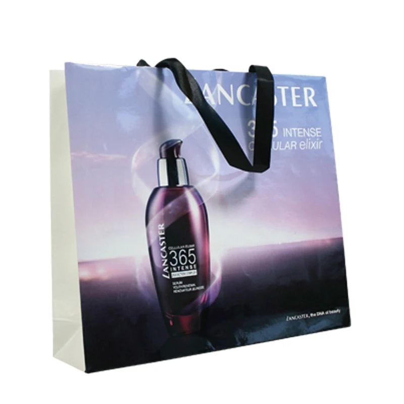 Luxury Paper Bags With Ribbon Handle And CMYK Graphic Image Printing
