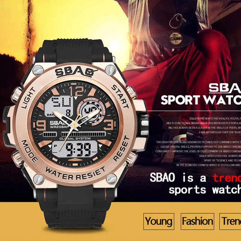 Топ бренд мужские армейские часы двойной светодиодный дисплей шок водонепроницаемые часы мужские спортивные часы индикатор второго
