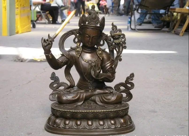 

15"Chinese Buddhism Pure Bronze Carved Manjusri Bodhisattva Buddha statue