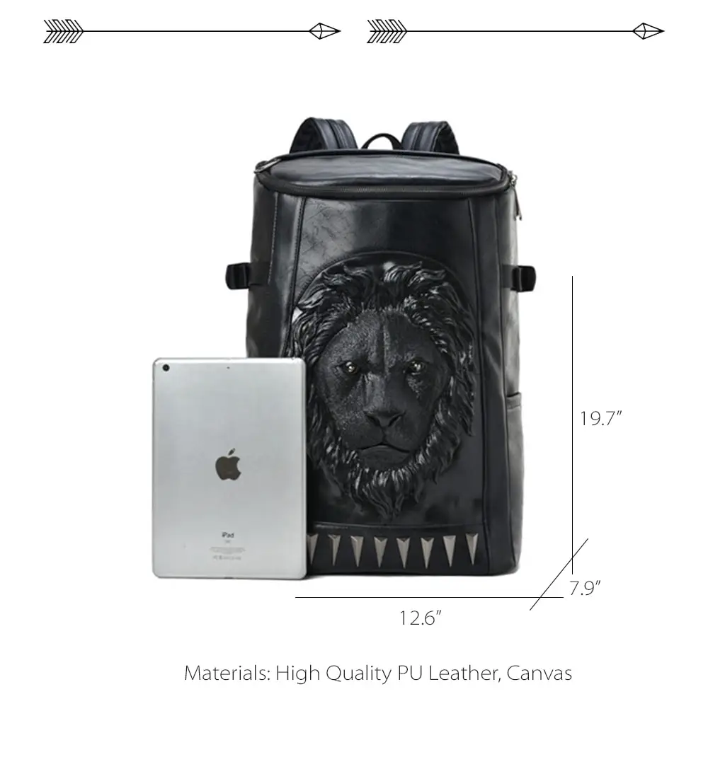 3D Lion Head Embossing Backpack With Stunning Spikes