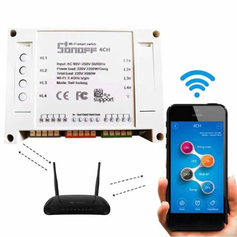 

4CH - 4 Channel Din Rail Mounting Wireless Switch Remote Control WIFI Smart Switch for Smart Home 10A/2200W Z35