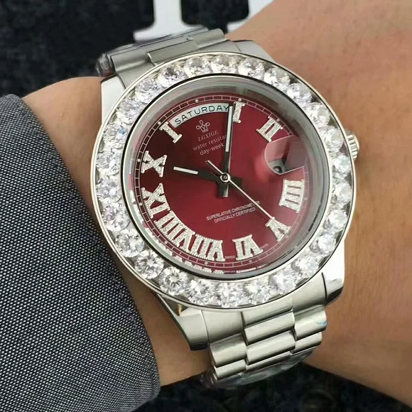 LGXIGE iced out часы Топ группа роскошные бриллианты часы для мужчин водонепроницаемый кристалл золотые часы Известный мужской часы montre homme - Цвет: Red