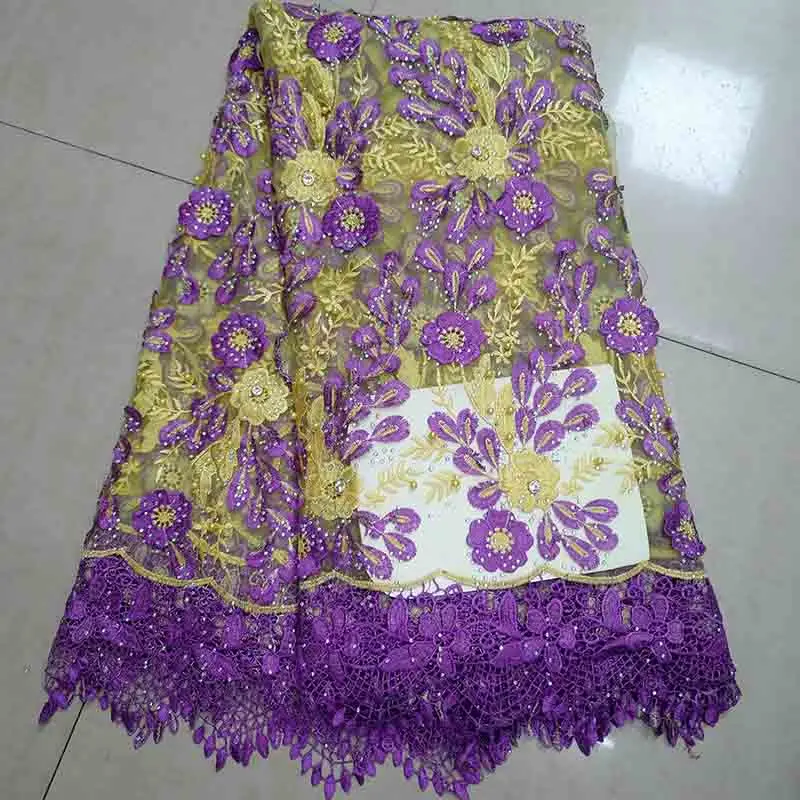 

2019 high quality French mesh lace fabric with stone/beads, Nigerian 3D decal lace fabric lace wedding
