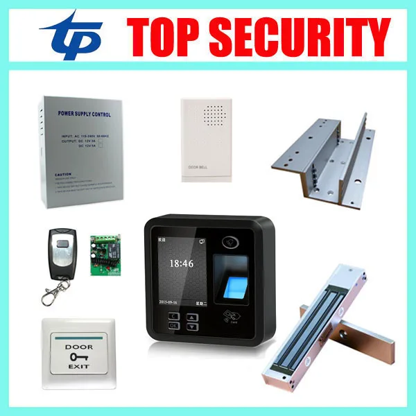 Cheap biometric fingerprint door access control system with 280KG EM lock, power supply and exit button RFID card door lock full metal fingerprint access control system kit set with biometric door lock security door lock remote control door exit switch