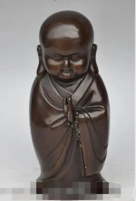 

S00411 10" china buddhism bronze Little Young Buddhist monk Amitabha buddha Pray statue (B0328)