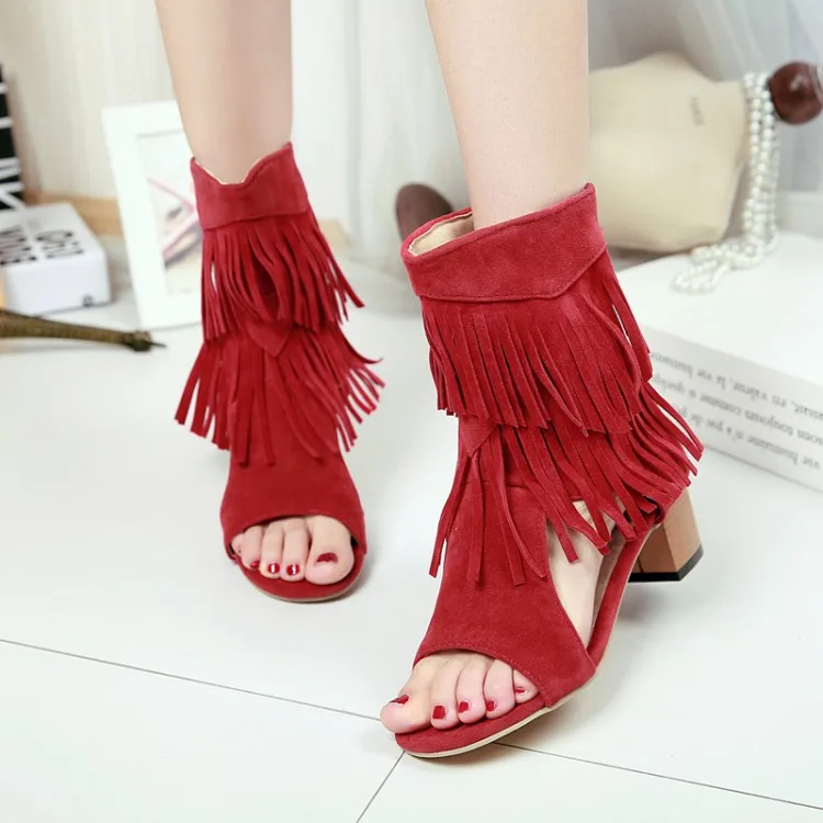 

Big Size 9 10 11-14 high heels sandals women shoes woman summer ladies Open-toed tassel fish with a hollow mouth