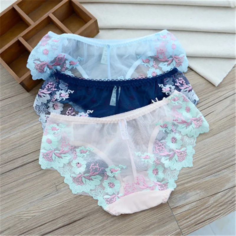 

New 2018 Floral Embroidery Sexy Panties Transparent Teenage Girl Underwear Calcinha Infantil Kids Briefs Children Clothing