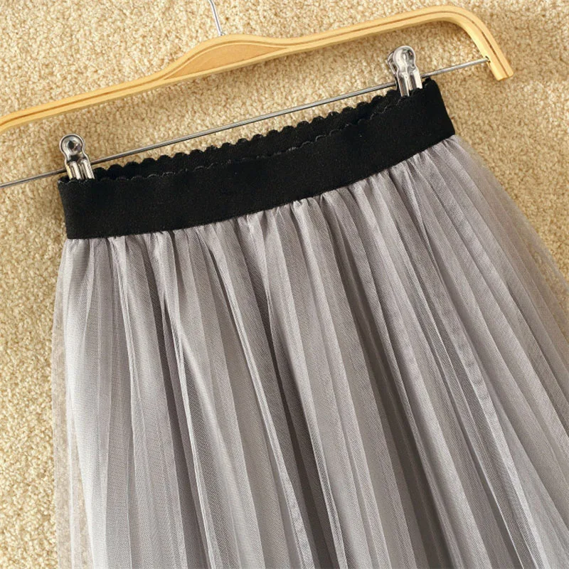 Высокое качество весна лето винтажные юбки женские эластичные высокая талия тюль сетка юбка длинная Плиссированная кружевная юбка-пачка Женская