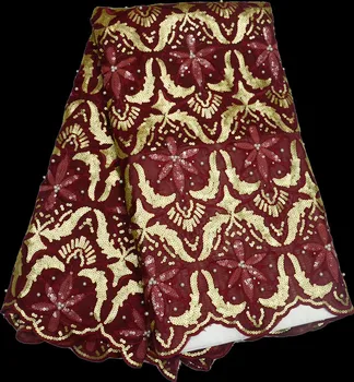 

2018 African Cord Lace High Quality French Lace Fabric With Beads Wine Color African Lace Fabric For Nigerian Wedding Dress