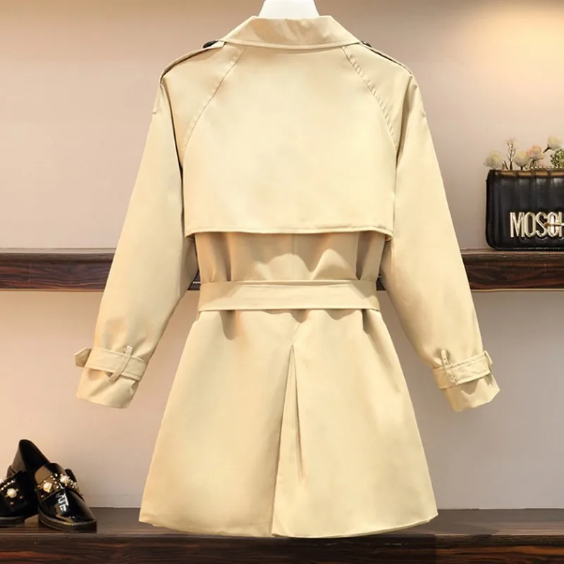 L-4XL Plus Size Fashion Mid-long Trench Coat for Women 2019 New Double-breasted Women's Coat Khaki Slim Belt Women's Windbreaker
