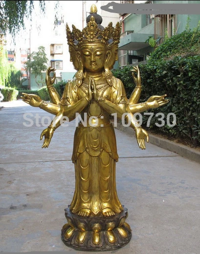 

bir 002869 46"Huge Fane Bronze gild 7 EYE 3 head 8 Hand kwan-yin Bodhisattva Buddha statue