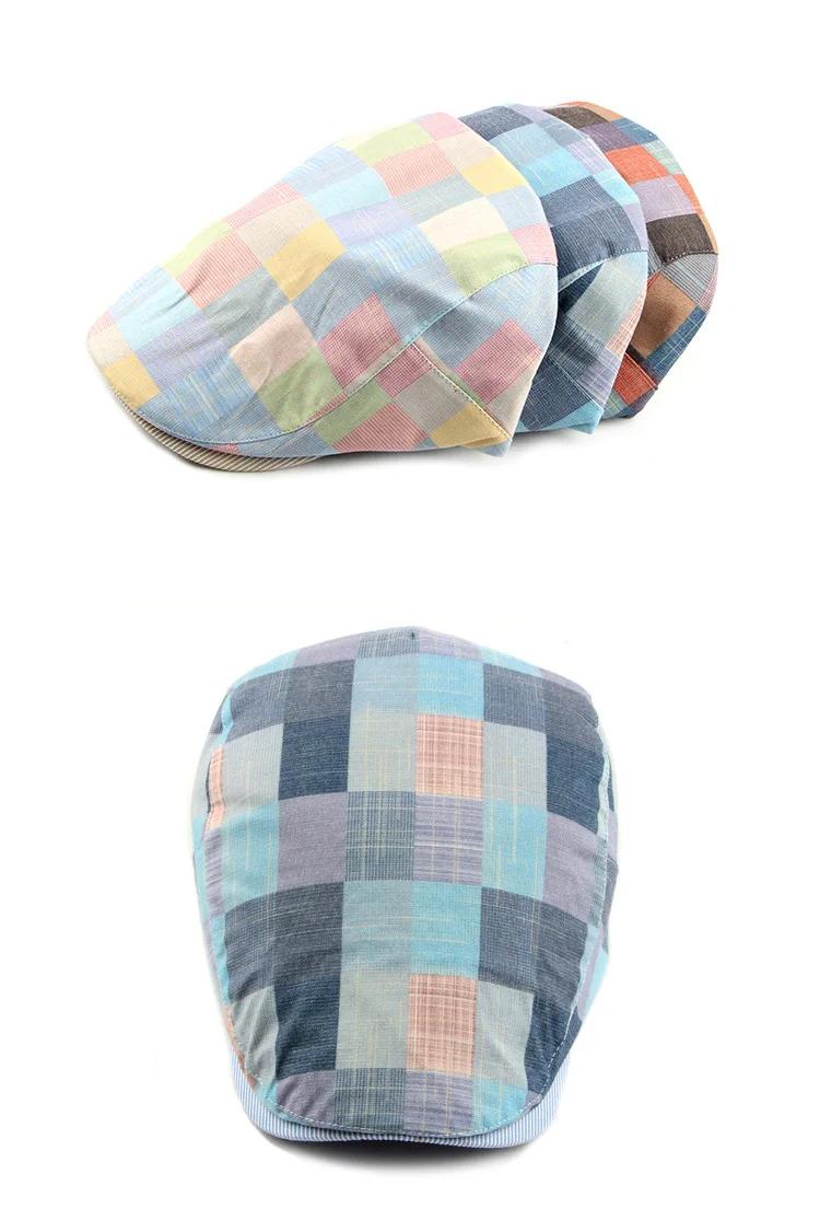 Wuaumx Summer Berets Hat Men Colorful Plaids Newsboy Cap Women Artist Painter Visors Herringbone Beret Cap Duckbill Ivy Flat Cap best mens beret