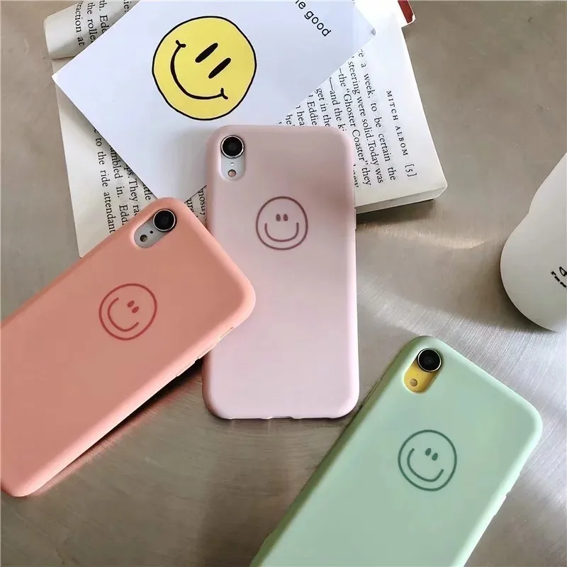 Couple Phone Case For Iphone 7 Case Iphone 8 6 6s Plus X Xr Xs Max Smile Face Plain Silicone Cases For Apple Phone Cover Coque