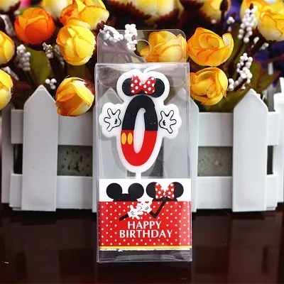 HOT Birthday Number 0-9 Candles Cartoon Mickey Minnie Mouse Happy Birthday Candle Cake Cupcake Topper Party Decoration Supplies