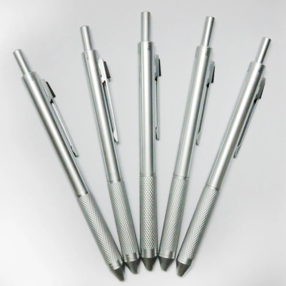4 dalam 1 Metal Ball Pen Pelbagai fungsi ballpoint pen perak logam pen Tersedia, berkualiti dengan harga kilang