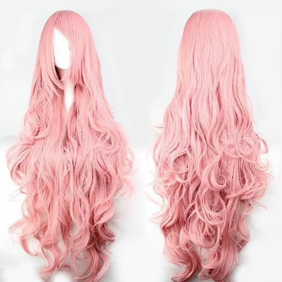 Pelo QP pelucas rosas volumen de aire de alta temperatura suave seda pelo a granel largo rizado pelo de onda grande peluca sintética Cosplay Pelo QP pelucas rosas volumen de aire de alta temperatura suave seda pelo a granel largo rizado pelo de onda grande peluca sintética Cosplay