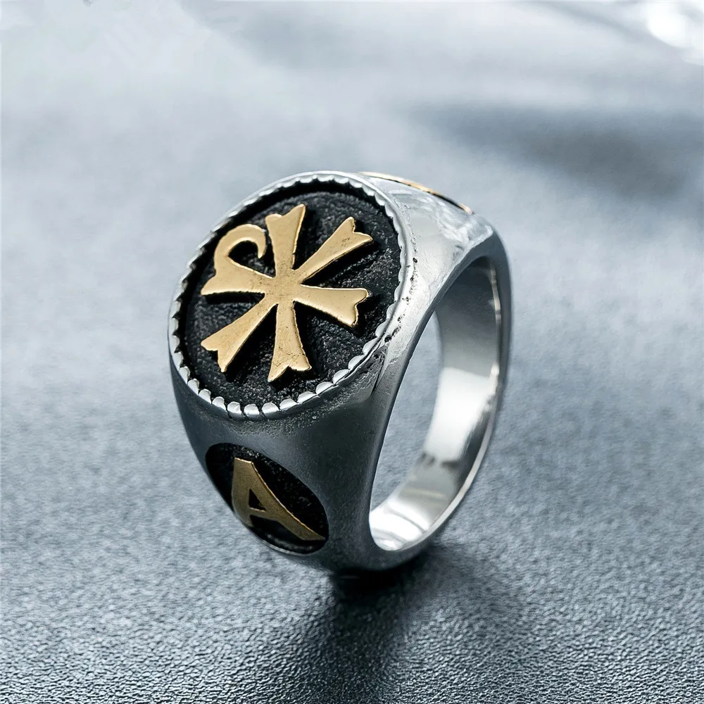 Цвет золотой, серебряный, цвет, Мужская кольцо из нержавеющей стали 316L, символ, серебро, золото, винтажное ювелирное изделие - Цвет основного камня: Gold