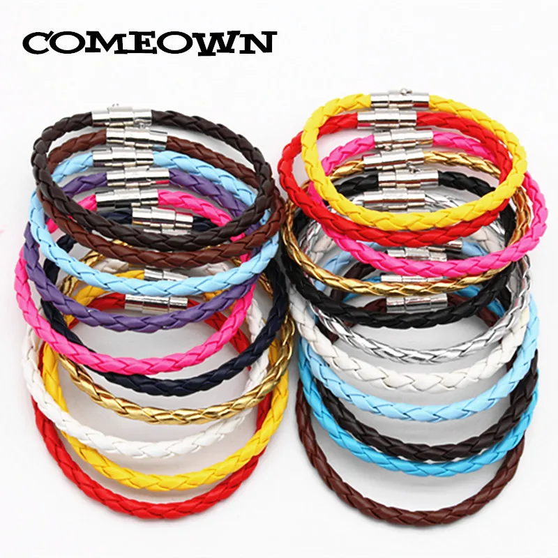 

COMEOWN Newest 10Ppcs PU Braided Leather Bracelet Cord with Magnetic Clasp 4mm 16-25cm Mixed Colors DIY Men Jewelry Bracelets