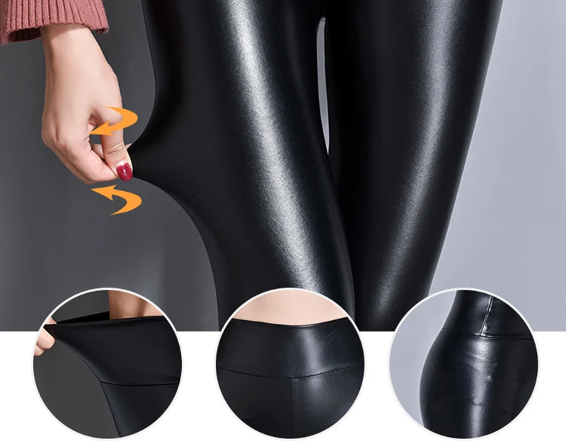 NORMOV Women Thick Leather Leggings Winter Black High Waist Warm Legging Women Plus Velvet Fashion Pu Leather Legging Femme yoga leggings