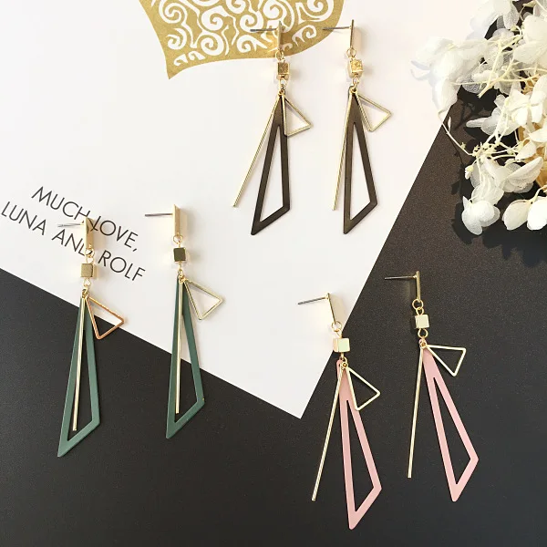 

2018 New Fashion Geometric Size triangle Tassel Earrings Personality Temperament Simple Wild Pendant Long Pendientes For Women