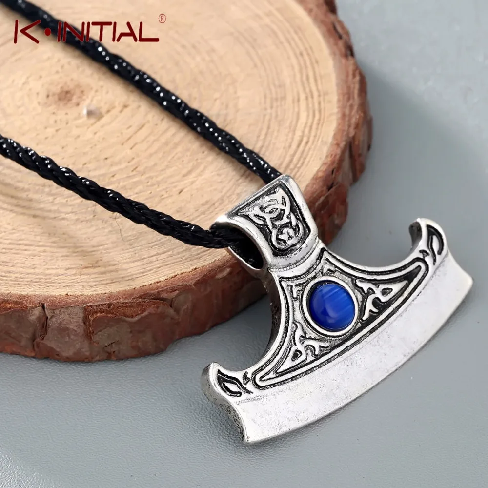 

Kinitial Axe of Perun with zirconium Charm Pendant Necklace Sekira Perun Men Jewelry Viking Nordic Talisman Necklaces Collier