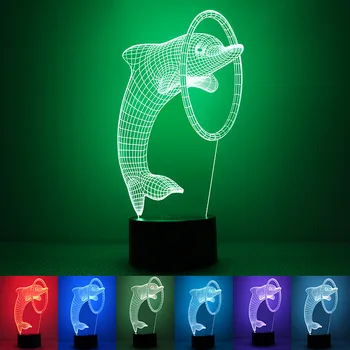 

New smart home USB powered 3D colorful night light dolphin touch the battery compartment fashion Party atmosphere lights