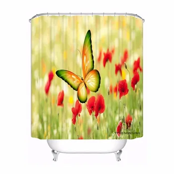 

Custom Beauty Nature Butterfly Flower Waterproof Shower Curtain Home Bath Bathroom s Hooks Polyester Fabric Multi Sizes180509-33
