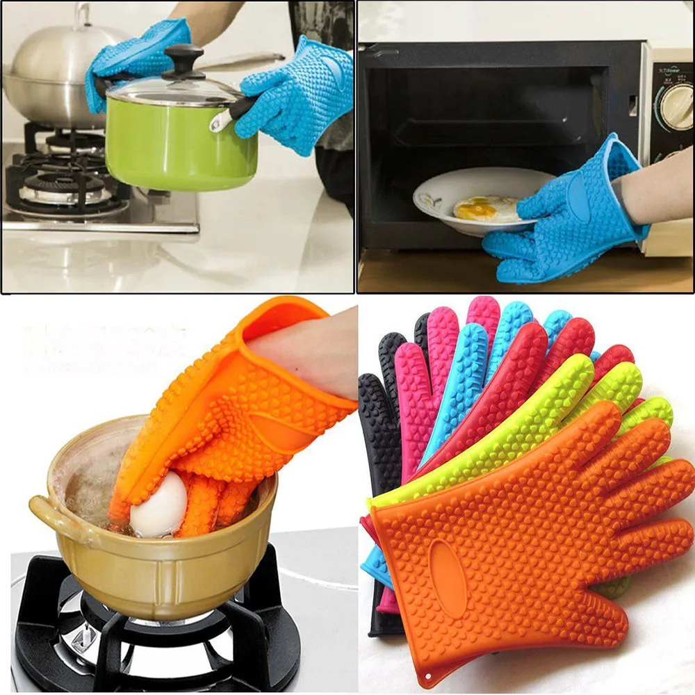 Kitchen Heat Resistant Silicone Glove Oven Pot Holder Baking BBQ ...