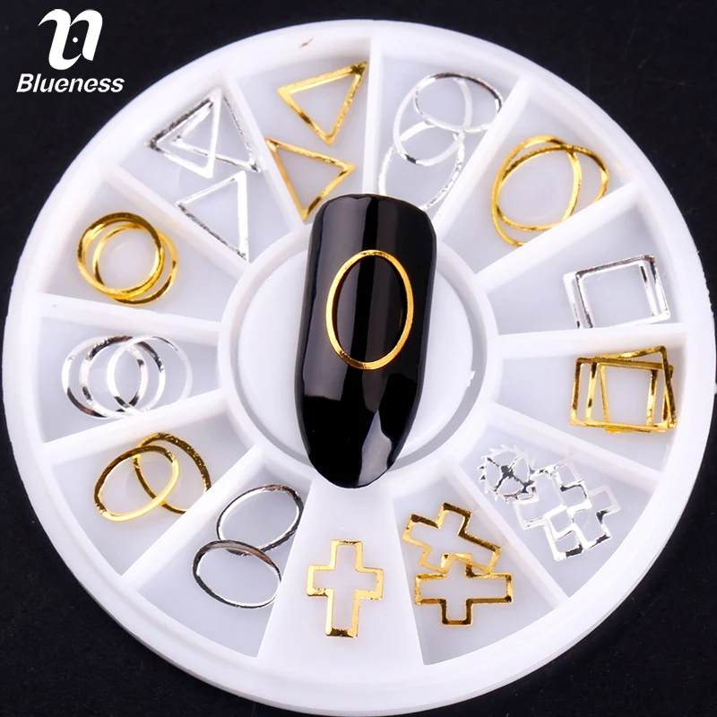 

Blueness 1Wheel Silver Gold Alloy 3D Geometric Design Manicure Accessories For Nails Art Supplies Mix Decorations Studs ZP220