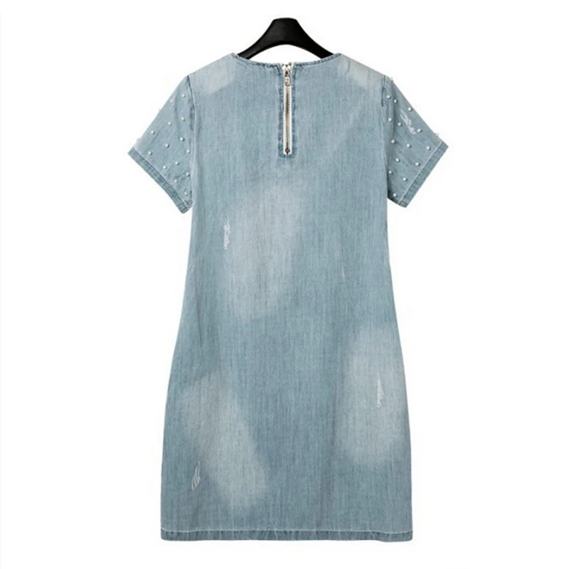 Women Summer Denim Dress Vestidos Jeans Sundress Women Casual Denim Dress 2019 Plus Size Spring Style Beaded Party Tunic Dresses