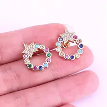 8 пар, золотой, цветной кубический цирконий круг очарование девушки женщины шпильки вечерние серьги