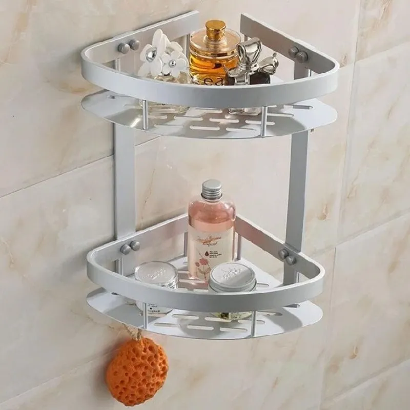 Double Level Space Aluminum Bathroom Corner Shelf Triangular Shower
