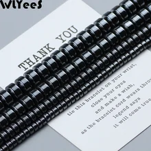 WLYeeS геометрические цилиндрические бусины из натурального черного гематита, плоские круглые свободные бусины, сделай сам, ювелирный браслет, серьги, подвеска, изготовление