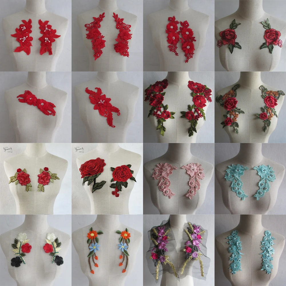

Red Venise lace applique sewing embroidery dress fabric motif trim DIY lace collar neckline dress Costume Decoration Accessories