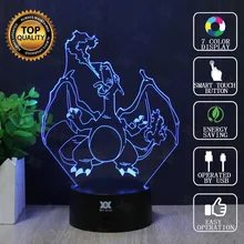 Charizard 3D лампа Покемон го семь цветов Мультфильм светодиодный декоративный Настольный светильник USB необычный ночной Светильник детский подарок Хуэй Юань бренд