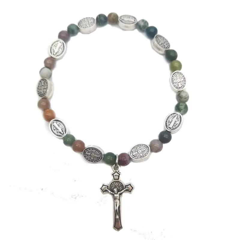 

SONGLONG Charm Natural stone cross rosary Bracelet Beaded Bracelets Handmade Men Women Prayer Fitness Chain Couple Jewelry Gift