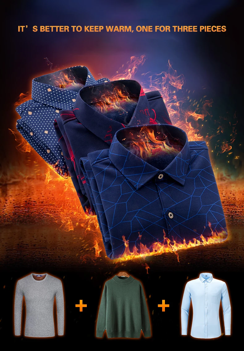  AOLIWENM 2019 Fashion men's shirt blouse man Winter thick warm print lattice 26 colors Plus velvet 