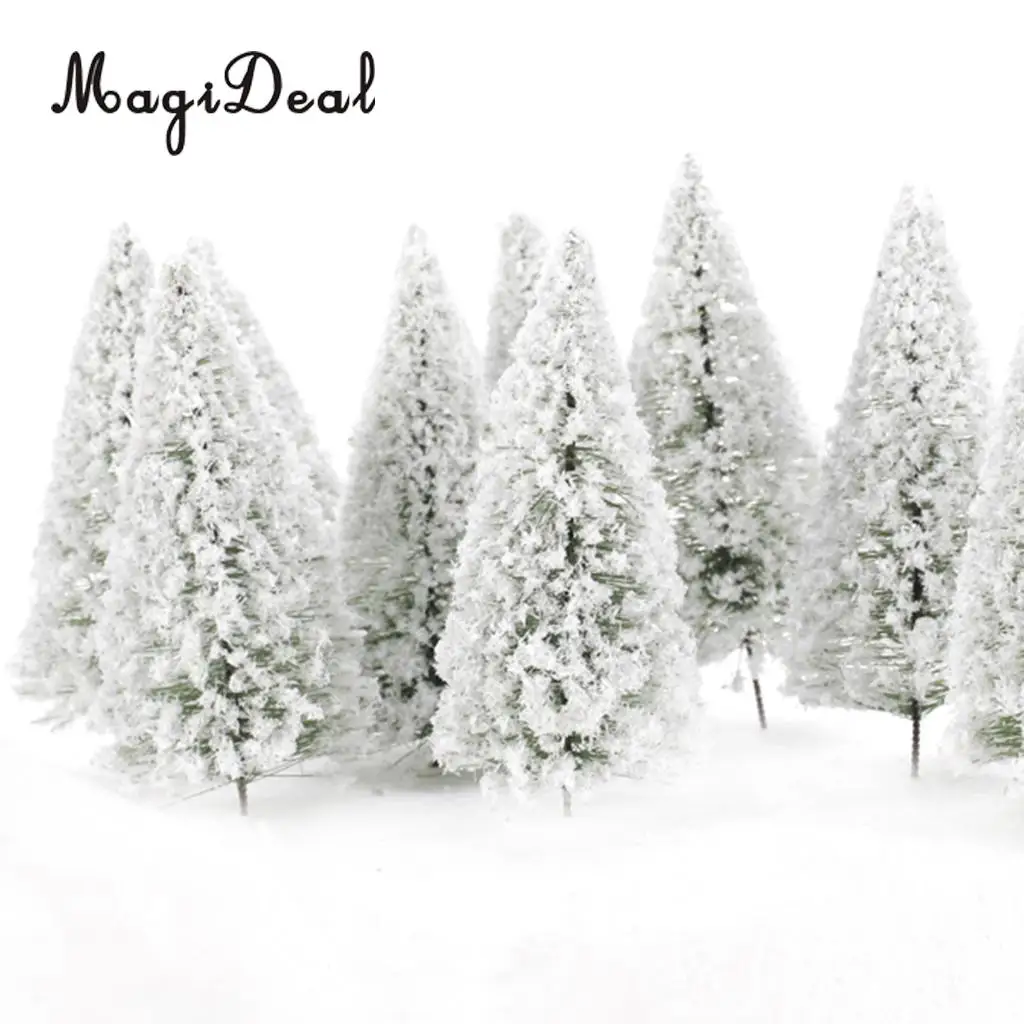 10Pcs/Pack 1/75 White Scenery Landscape Model Cedar Trees for Model Train Track Building Props Scenery 12cm