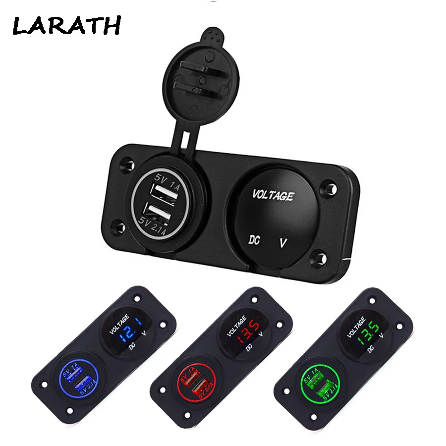 

1PC DC 12V-24V LED Digital Display + Dual USB Power Socket Panel 2.1A/1A USB Charger For Car Boat Rv Motorcycle Green Blue Red