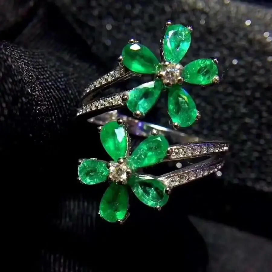 

shilovem 925 sterling silver real Natural Emerald Rings fine Jewelry women trendy wedding open wholesale 3*5mm qj030501agml