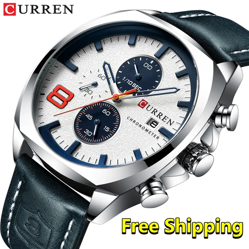

Curren Watch Men 2019 luxury brand Waterproof Chronograph Wristwatch Mens Sport Leather Military Watches Men Relogio Masculino