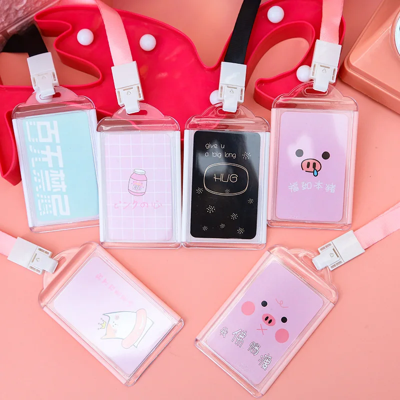 

Fashion Straps ID Pass Card Holder Bank Credit Card for Students Women Teenager Bus PVC Hanging Card Case Bag Name Badge Holder
