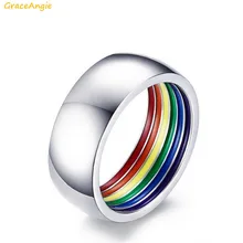 Полированное кольцо из нержавеющей стали, цветное кольцо с изображением ЛГБТ-радуги, мужские кольца, подарок для геев, друзей-лесбиянок, подарок на свадьбу, Прямая поставка
