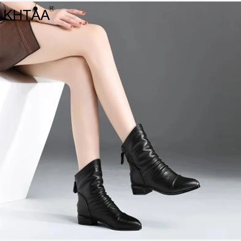 

Low Heels Women Mid Calf Boots Autumn Plus Size Pointed Toe Zipper Ladies Winter Boots Shoes 2018 New Fashion Footwear Female